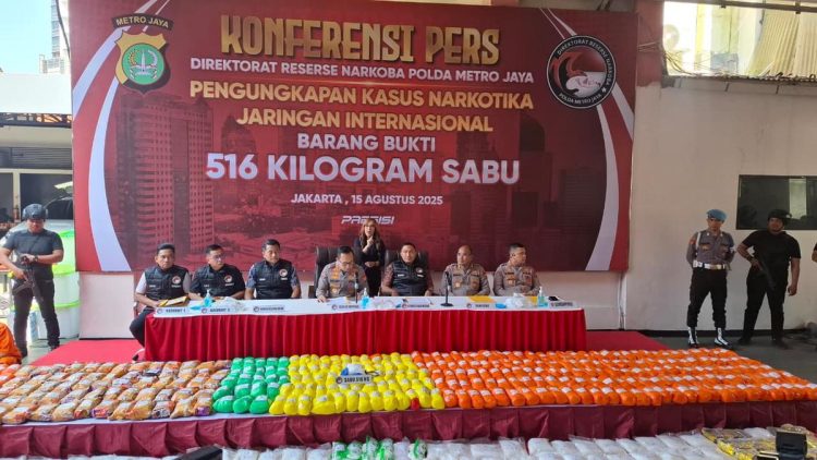 Polda Metro Ungkap Jaringan Narkoba Internasional Sita 516 Kilogram Sabu 7 Tersangka