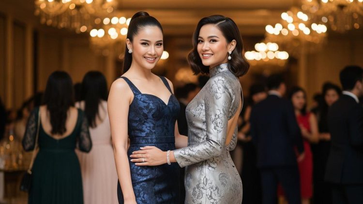 9 Rekomendasi Long Dress Kombinasi Brokat untuk Tampil Anggun di Momen Spesial